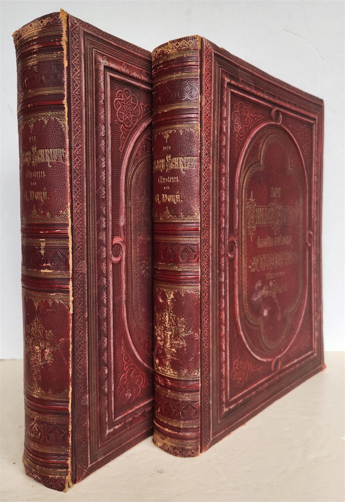 1870s BIBLE GUSTAVE DORE LLUSTRATED 2 VOLUMES MASSIVE FOLIO antique 230 plates