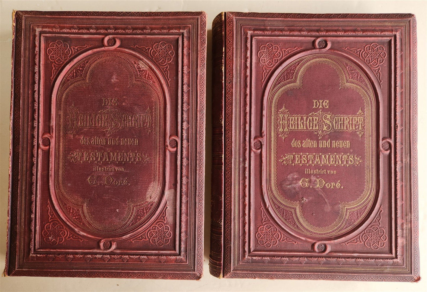1870s BIBLE GUSTAVE DORE LLUSTRATED 2 VOLUMES MASSIVE FOLIO antique 230 plates