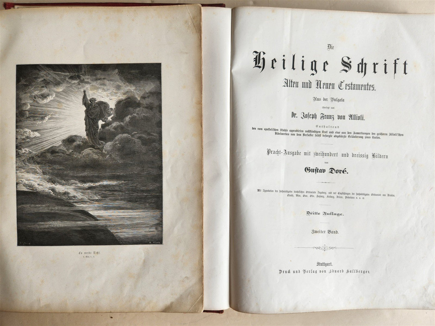 1870s BIBLE GUSTAVE DORE LLUSTRATED 2 VOLUMES MASSIVE FOLIO antique 230 plates