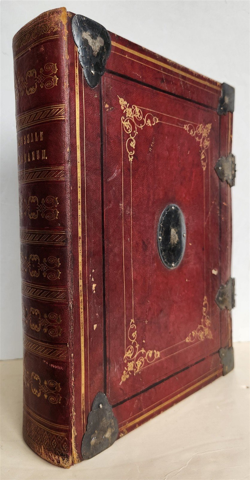1850 MISSALE ROMANUM antique DECORATIVE BINDING w/ SILVER FITTINGS illustrated