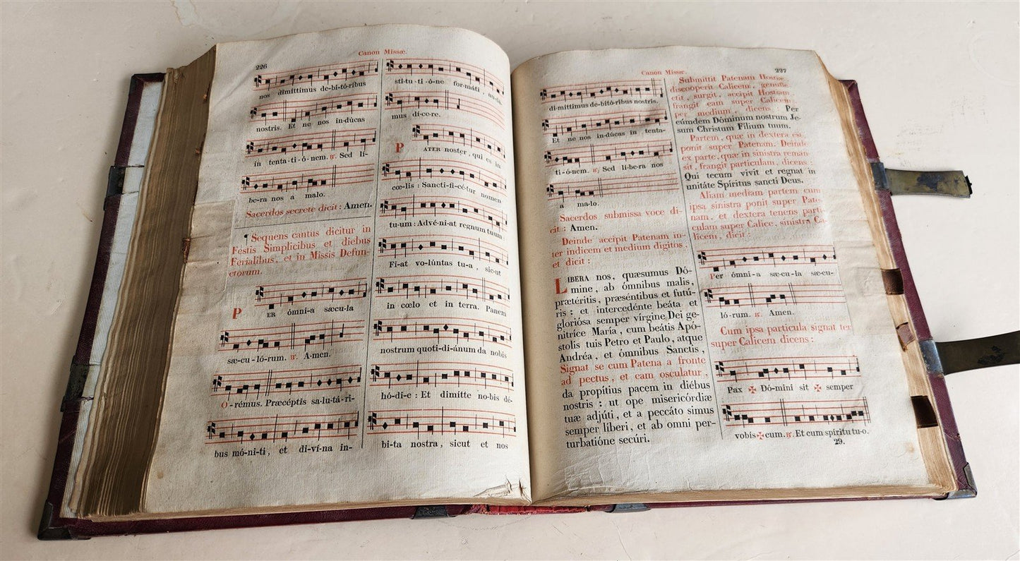 1850 MISSALE ROMANUM antique DECORATIVE BINDING w/ SILVER FITTINGS illustrated
