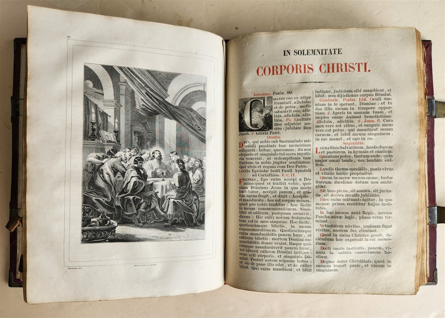 1850 MISSALE ROMANUM antique DECORATIVE BINDING w/ SILVER FITTINGS illustrated