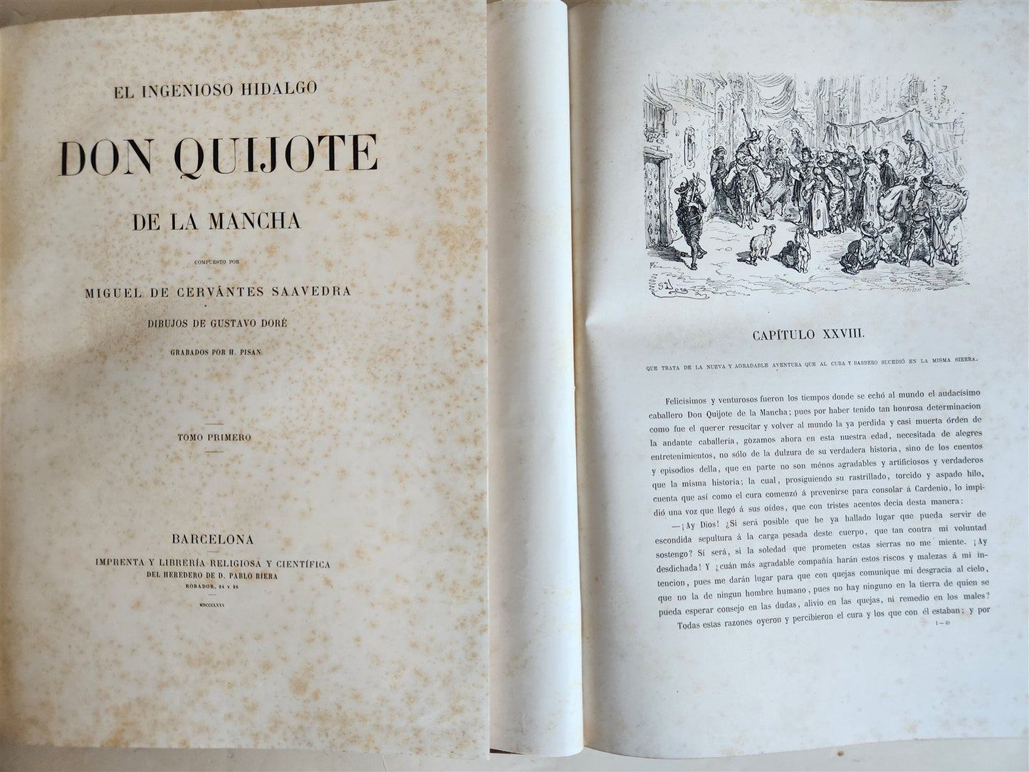 1875 DON QUIJOTE by CERVANTES 2 VOLUMES antique GUSTAVE DORE ILLUSTRATED FOLIO