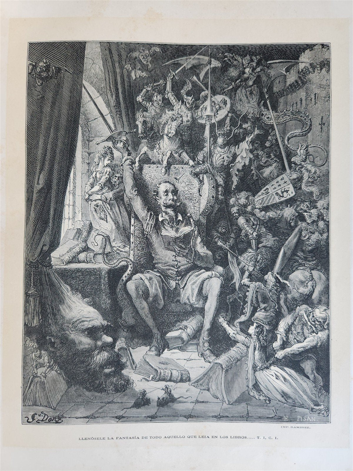 1875 DON QUIJOTE by CERVANTES 2 VOLUMES antique GUSTAVE DORE ILLUSTRATED FOLIO