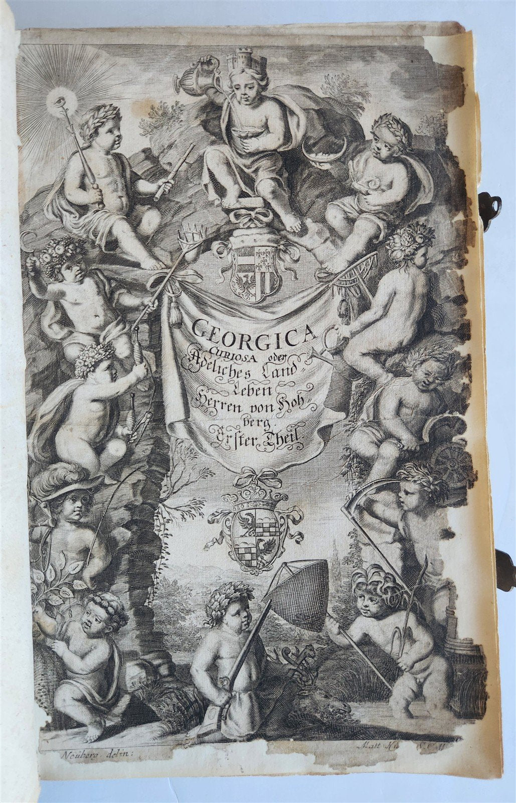 1682 Georgica curiosa ILLUSTRATED noble country life antique PIGSKIN FOLIO