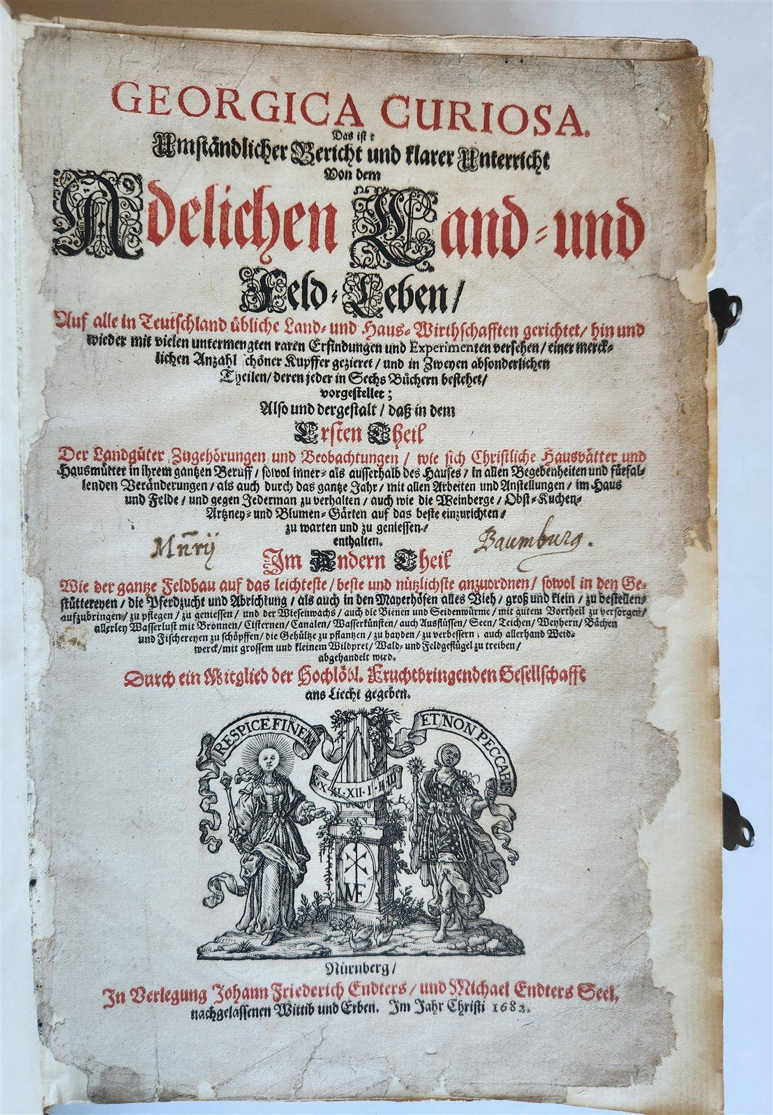 1682 Georgica curiosa ILLUSTRATED noble country life antique PIGSKIN FOLIO