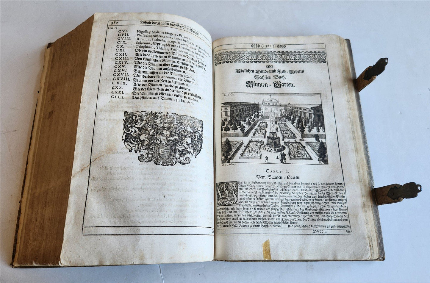 1682 Georgica curiosa ILLUSTRATED noble country life antique PIGSKIN FOLIO