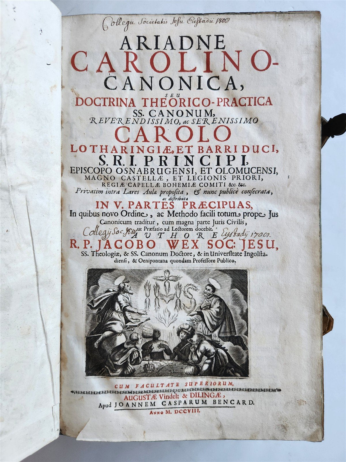 1708 CANON LAW by Jakob Wex antique PIGSKIN BOUND FOLIO in LATIN