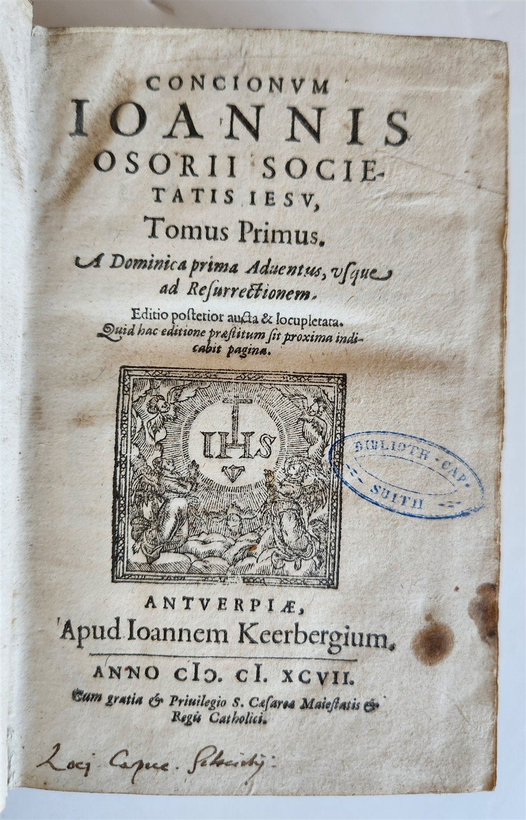 1597 SERMONS by Jesuit Ioannis Osorii antique HAND TOOLED PIGSKIN OVER WOOD