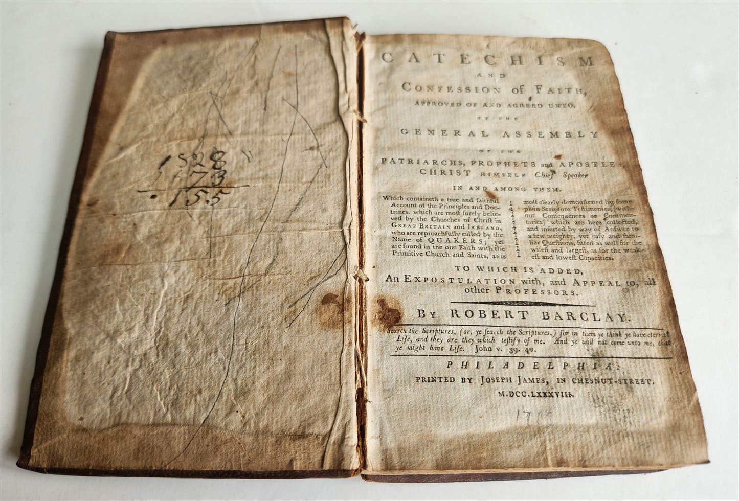 1788 catechism & confession of faith by R.Barclay antique AMERICANA Philadelphia