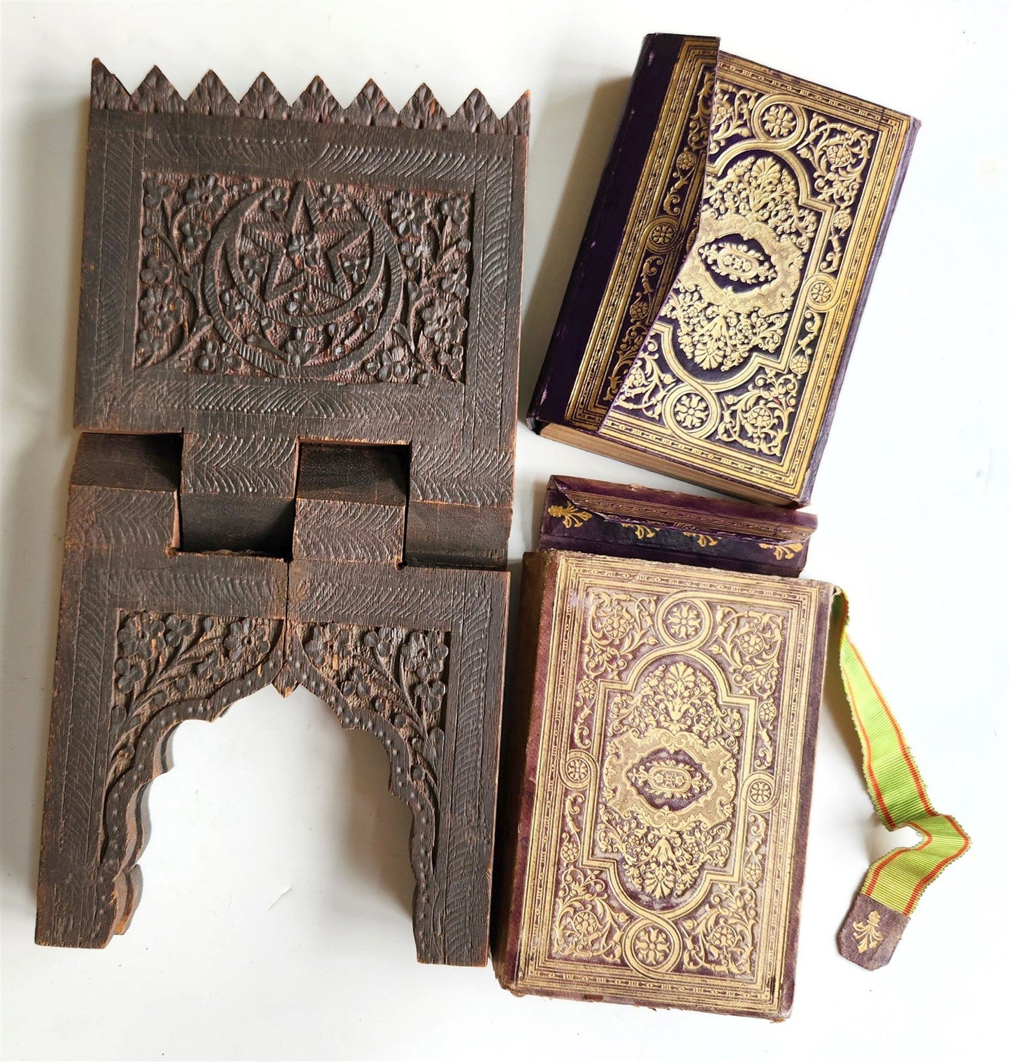 1900 OTTOMAN KORAN antique QURAN Turkish w/ WOODEN STAND & GILT SLIP CASE