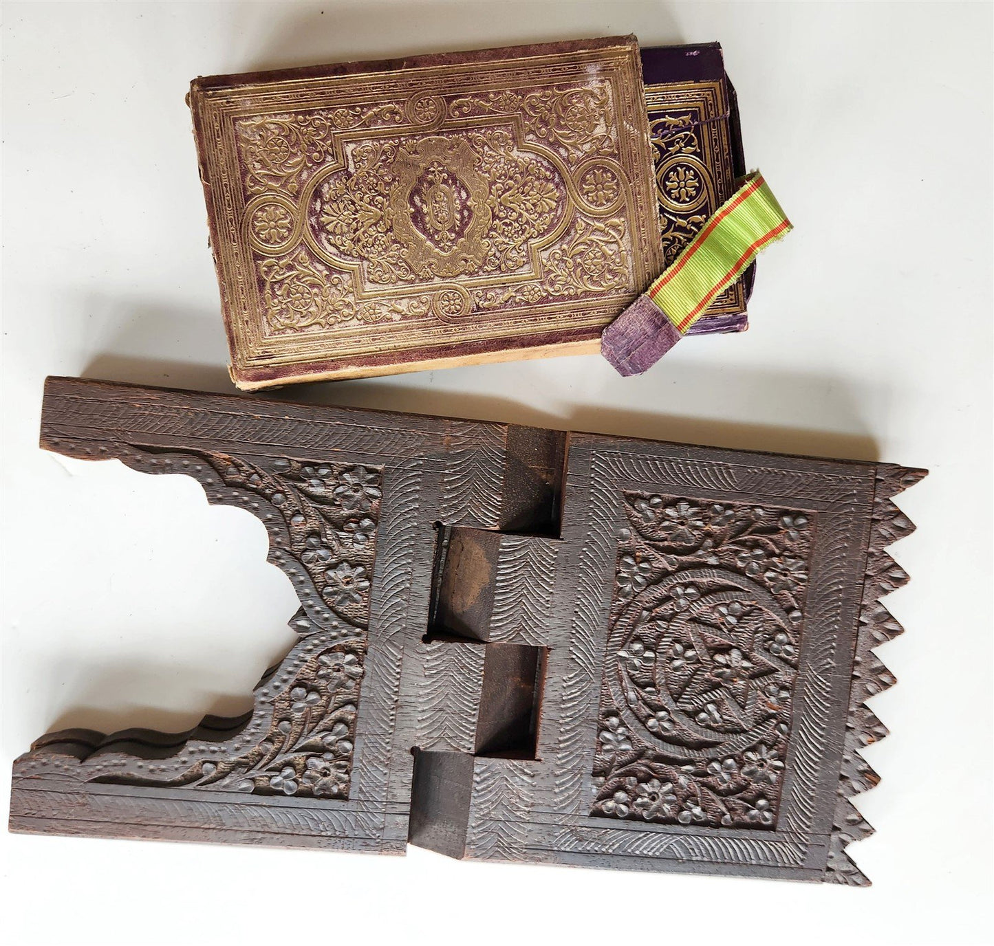1900 OTTOMAN KORAN antique QURAN Turkish w/ WOODEN STAND & GILT SLIP CASE