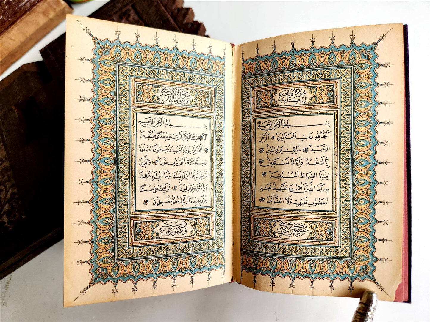 1900 OTTOMAN KORAN antique QURAN Turkish w/ WOODEN STAND & GILT SLIP CASE