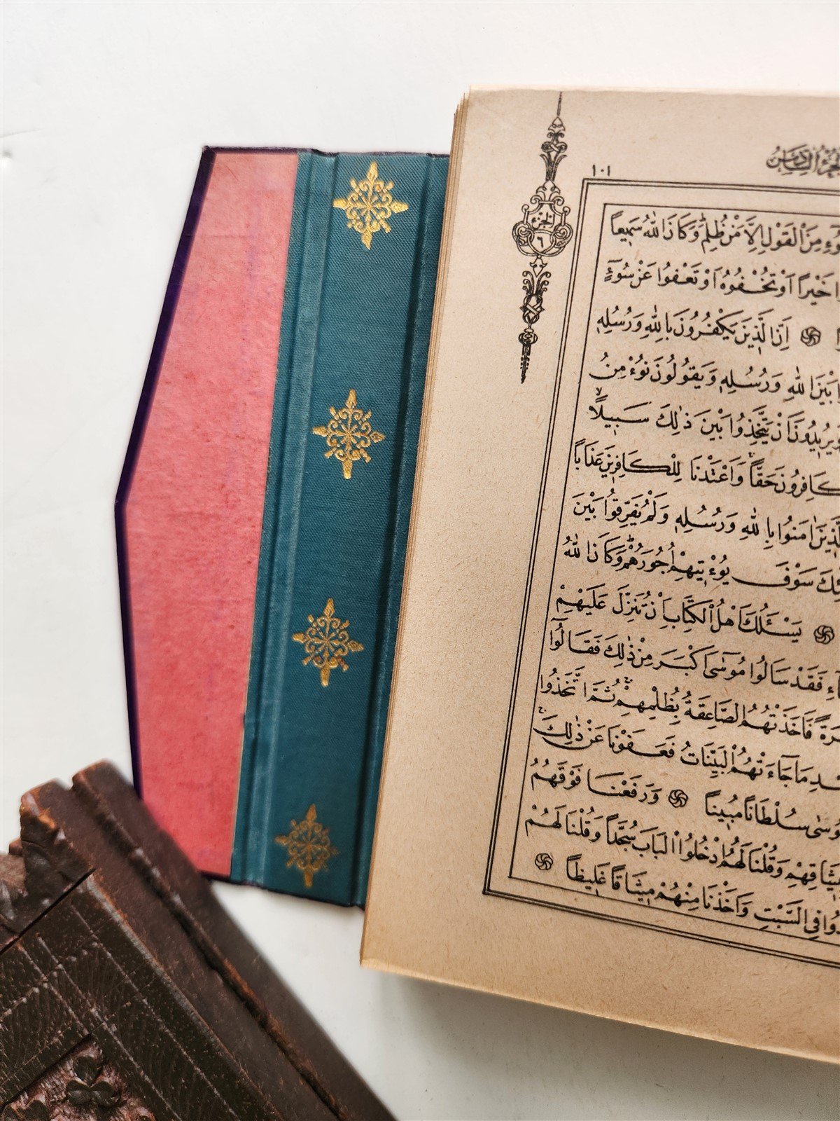 1900 OTTOMAN KORAN antique QURAN Turkish w/ WOODEN STAND & GILT SLIP CASE