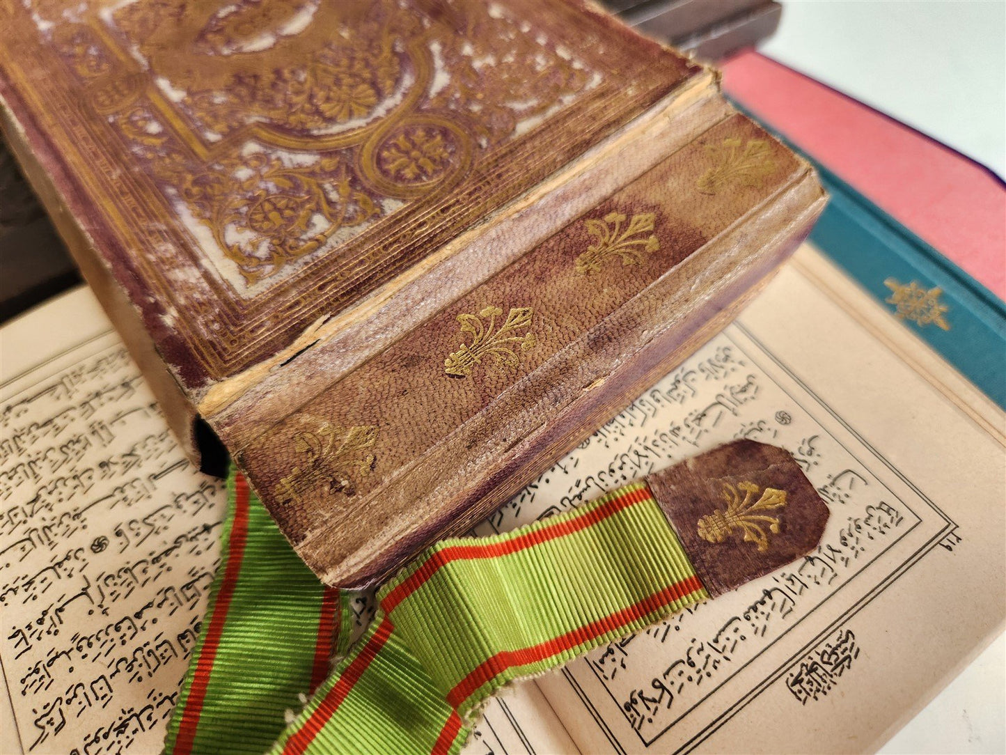 1900 OTTOMAN KORAN antique QURAN Turkish w/ WOODEN STAND & GILT SLIP CASE