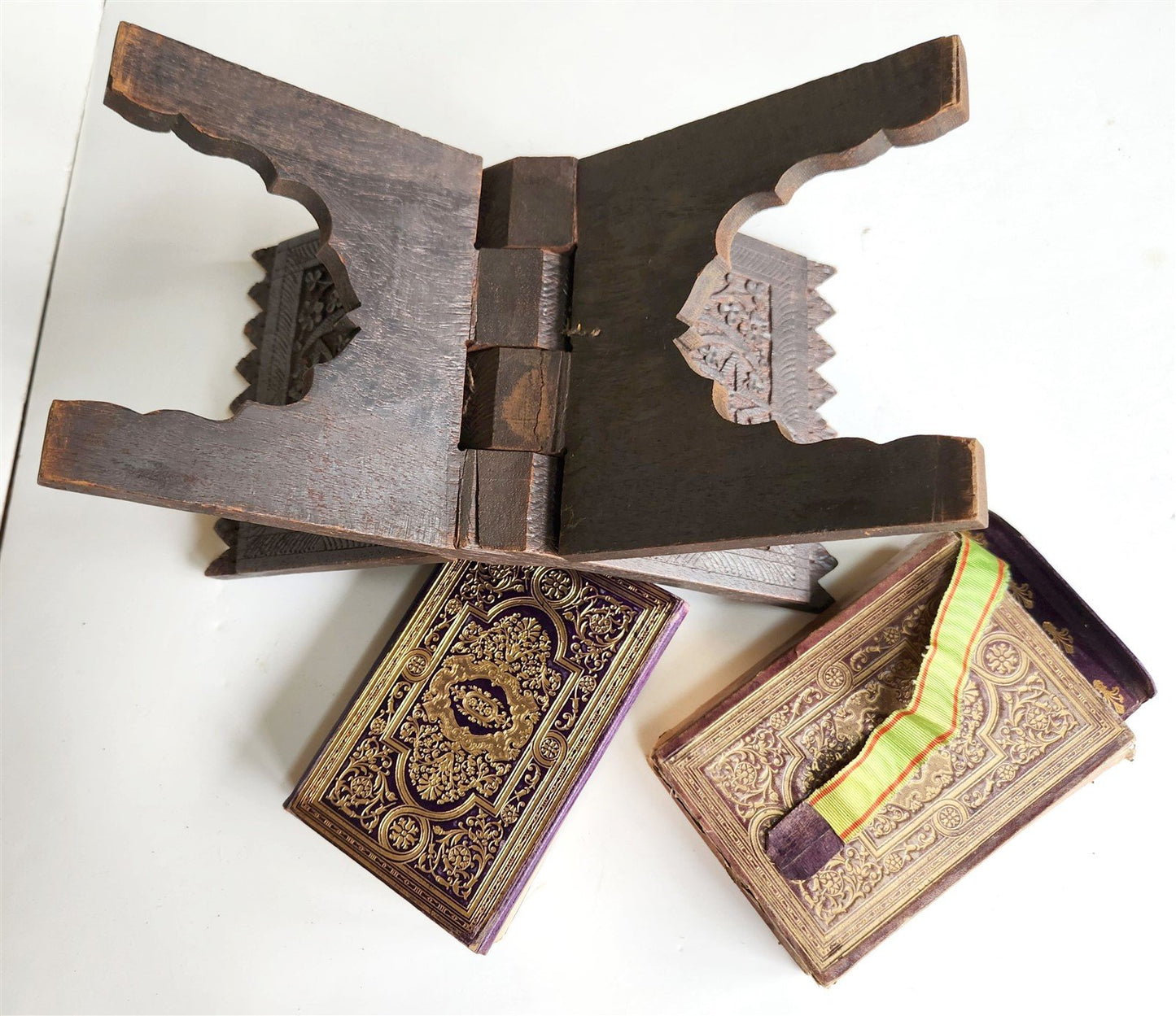 1900 OTTOMAN KORAN antique QURAN Turkish w/ WOODEN STAND & GILT SLIP CASE