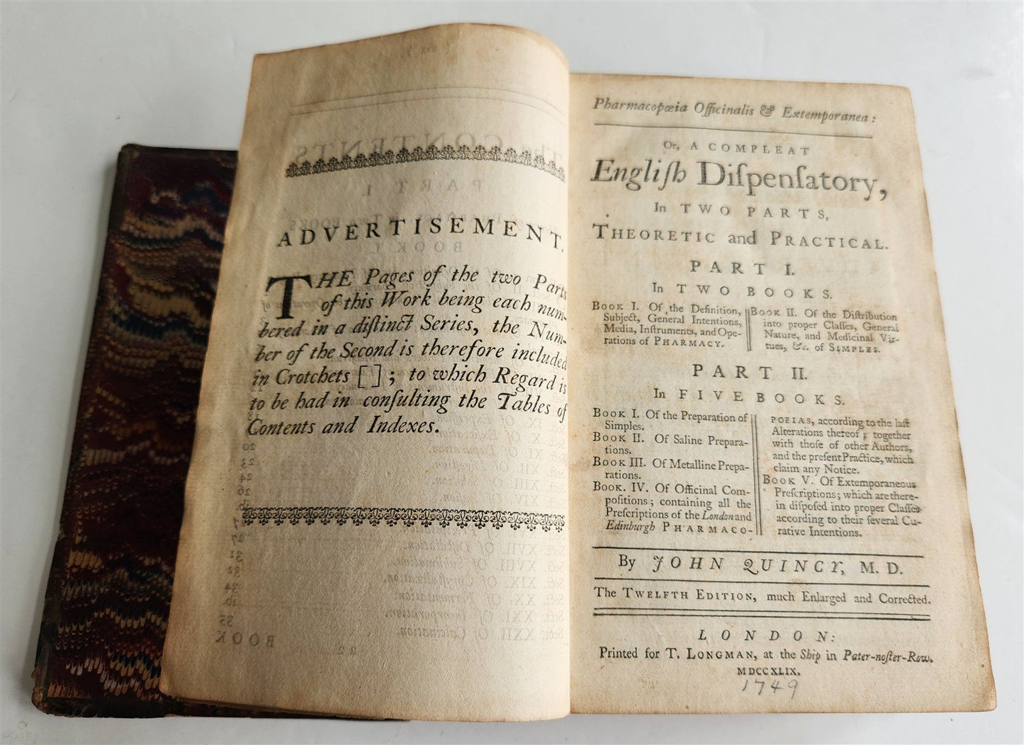 1749 Pharmacopoeia Complete English Dispensatory ANTIQUE by John Quincy