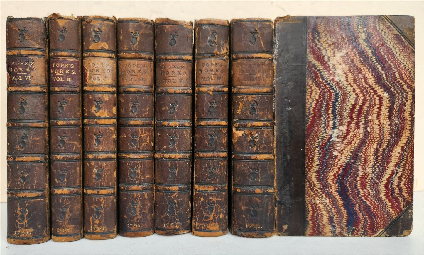 1751 WORKS of ALEXANDER POPE antique 7 VOLUMES in ENGLISH illustrated
