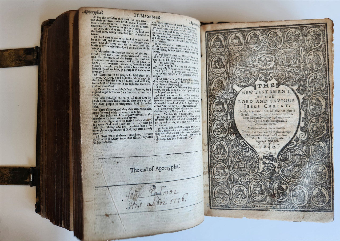 1640 BIBLE in ENGLISH by ROBERT BARKER antique ORIGINAL BINDING w/ CLASPS KJV