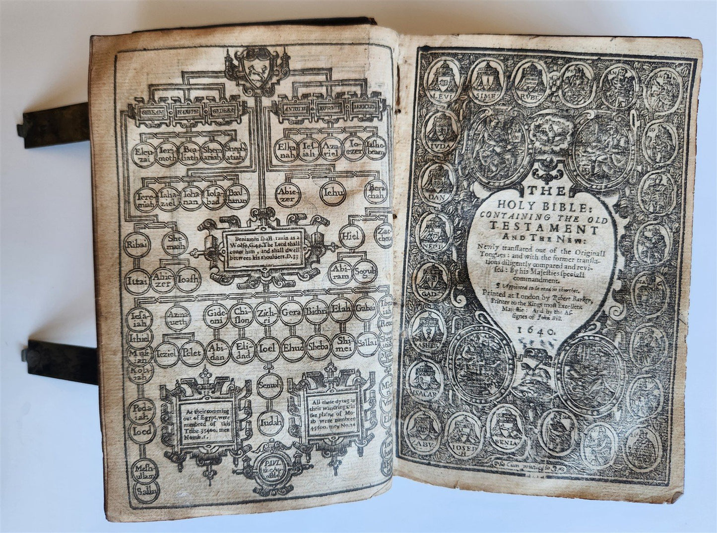 1640 BIBLE in ENGLISH by ROBERT BARKER antique ORIGINAL BINDING w/ CLASPS KJV