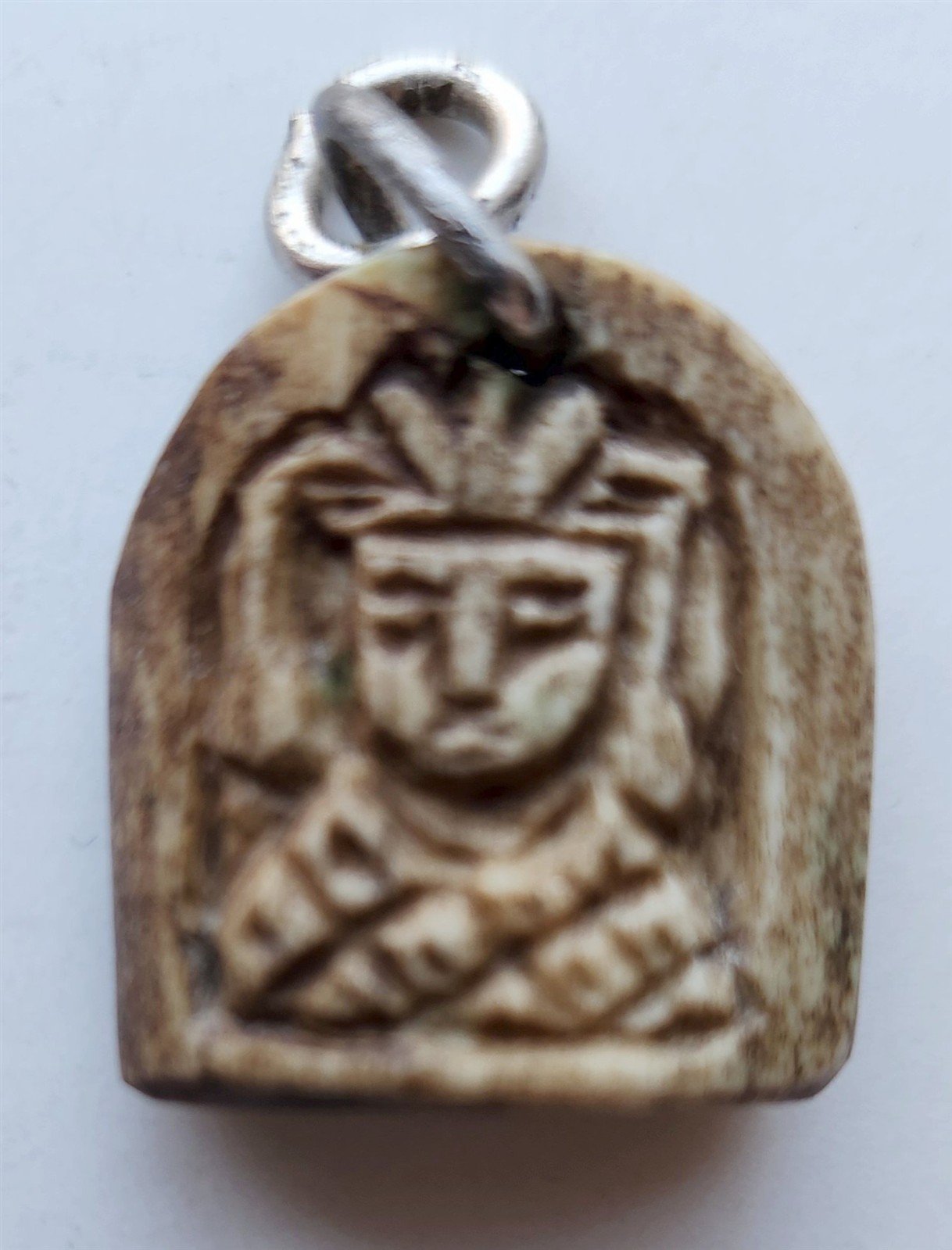 19th century CARVED HORN PENDANT w/ MAN'S FACE antique
