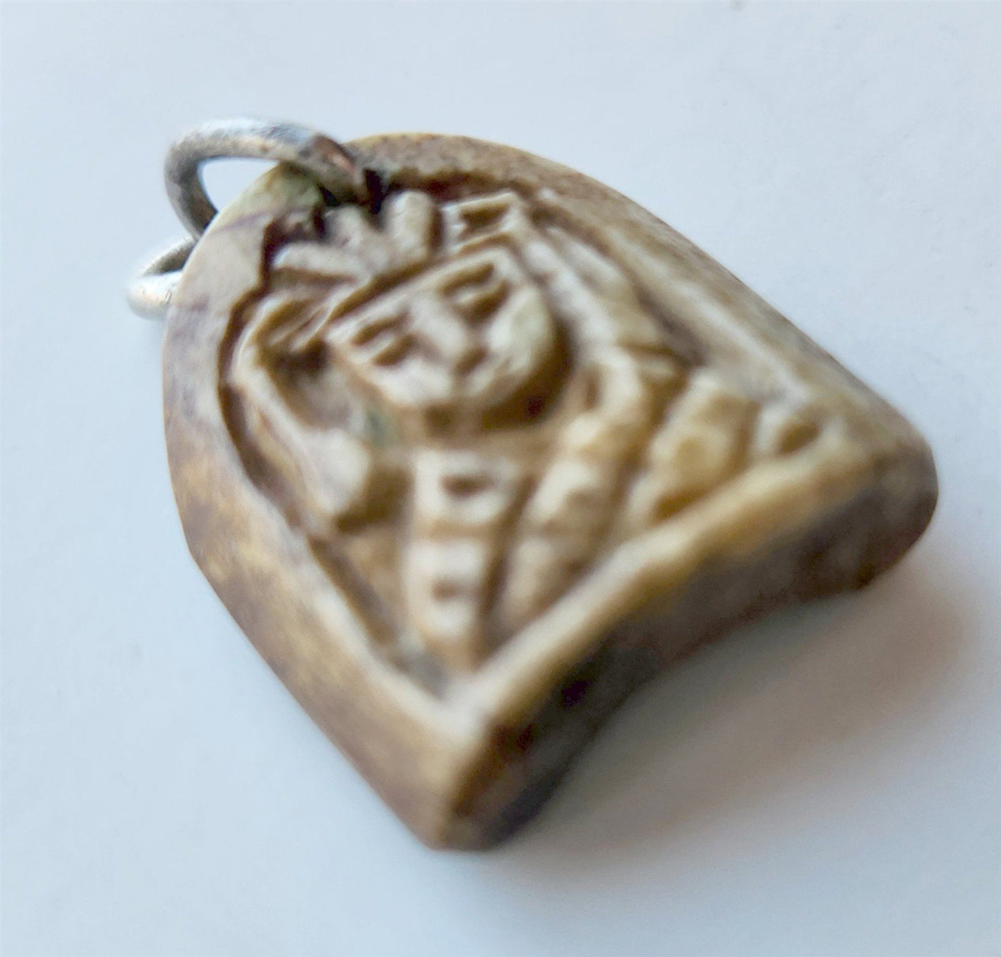 19th century CARVED HORN PENDANT w/ MAN'S FACE antique