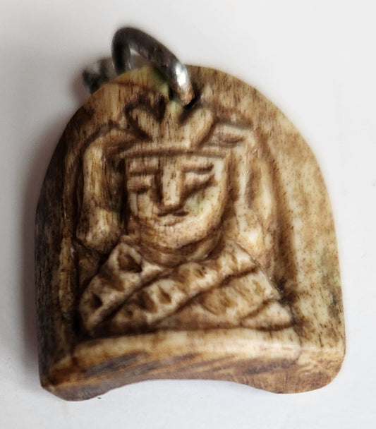 19th century CARVED HORN PENDANT w/ MAN'S FACE antique