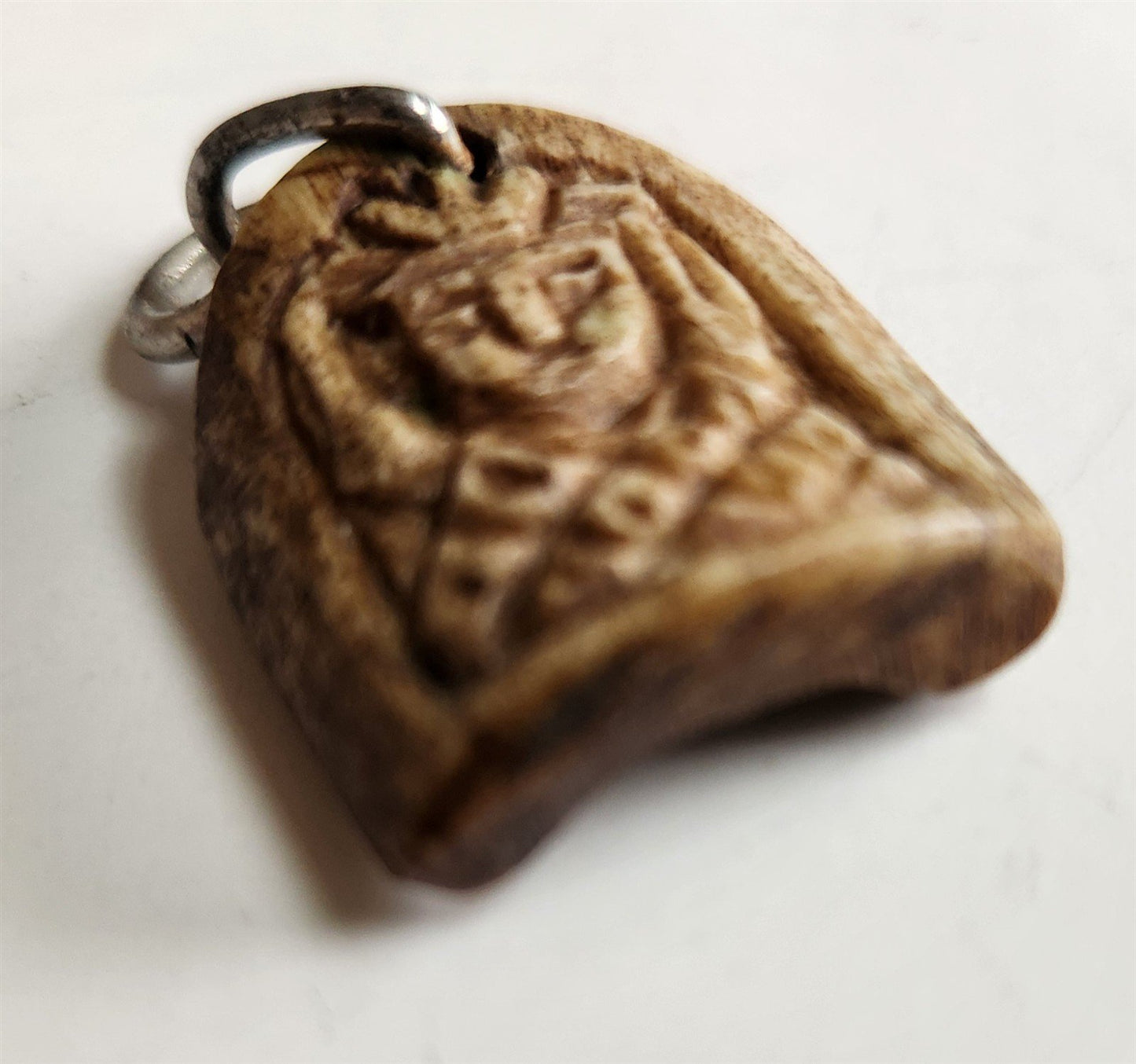 19th century CARVED HORN PENDANT w/ MAN'S FACE antique