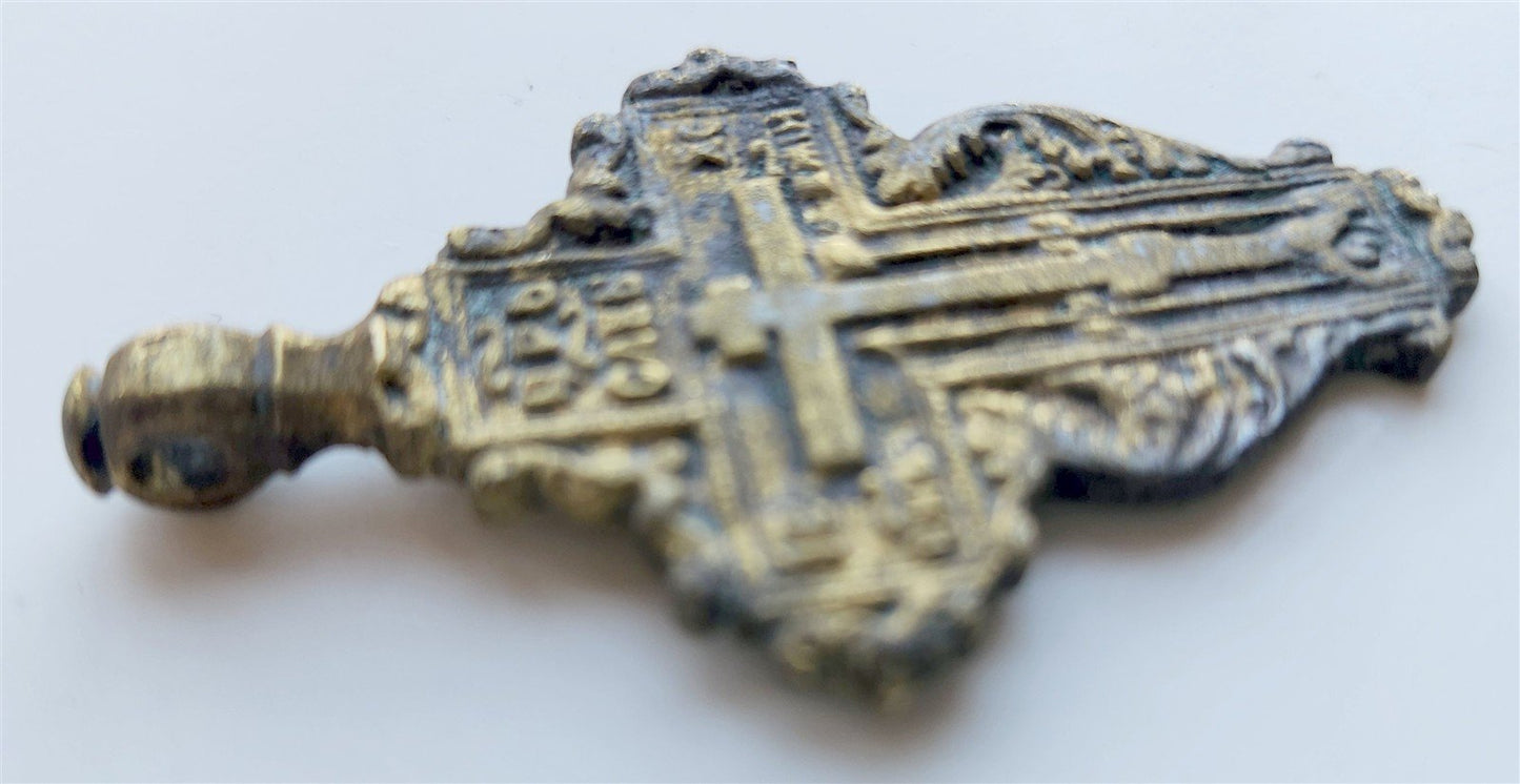 18th century RUSSIAN ORTHODO BRONZE icon NECK CROSS antique