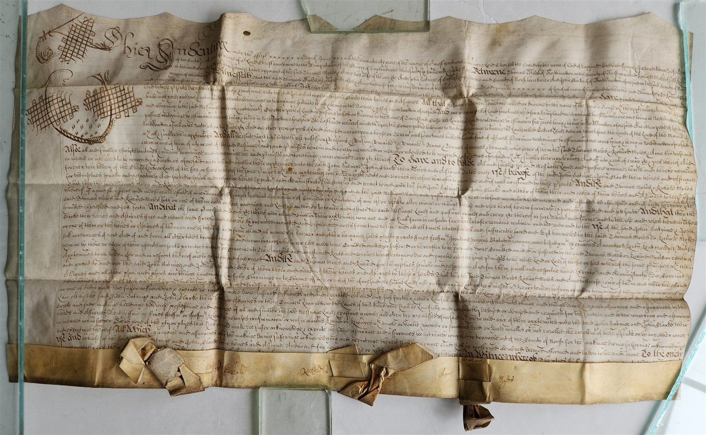 17th CENTURY MANUSCRIPT on VELLUM ANTIQUE LEGAL DOCUMENT in ENGLISH