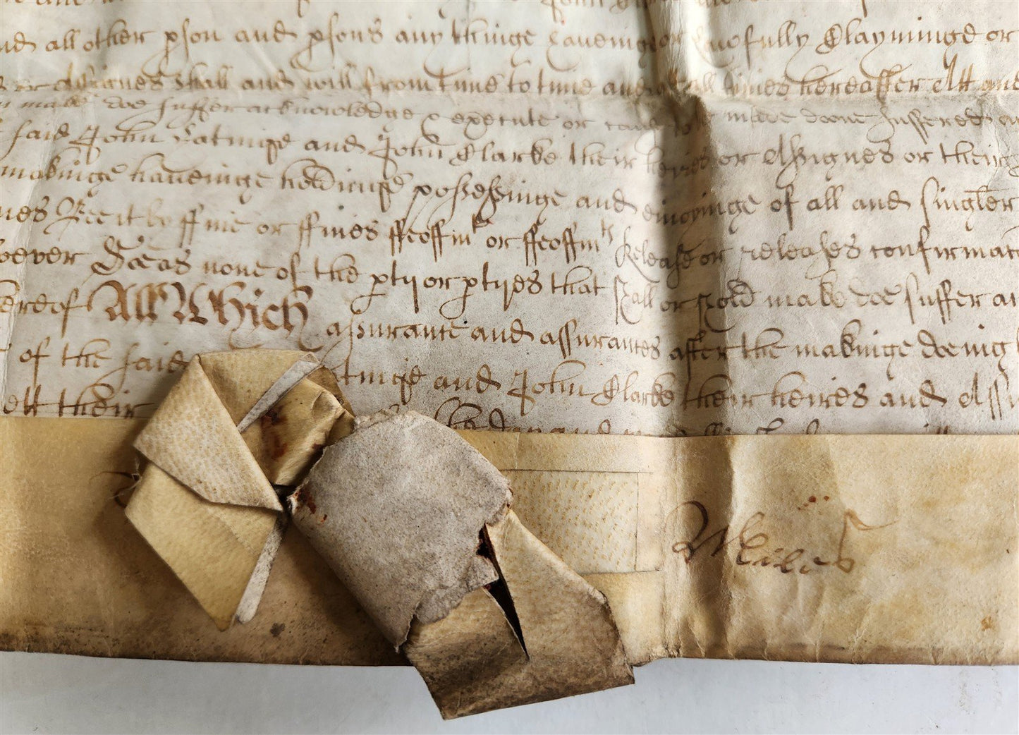17th CENTURY MANUSCRIPT on VELLUM ANTIQUE LEGAL DOCUMENT in ENGLISH