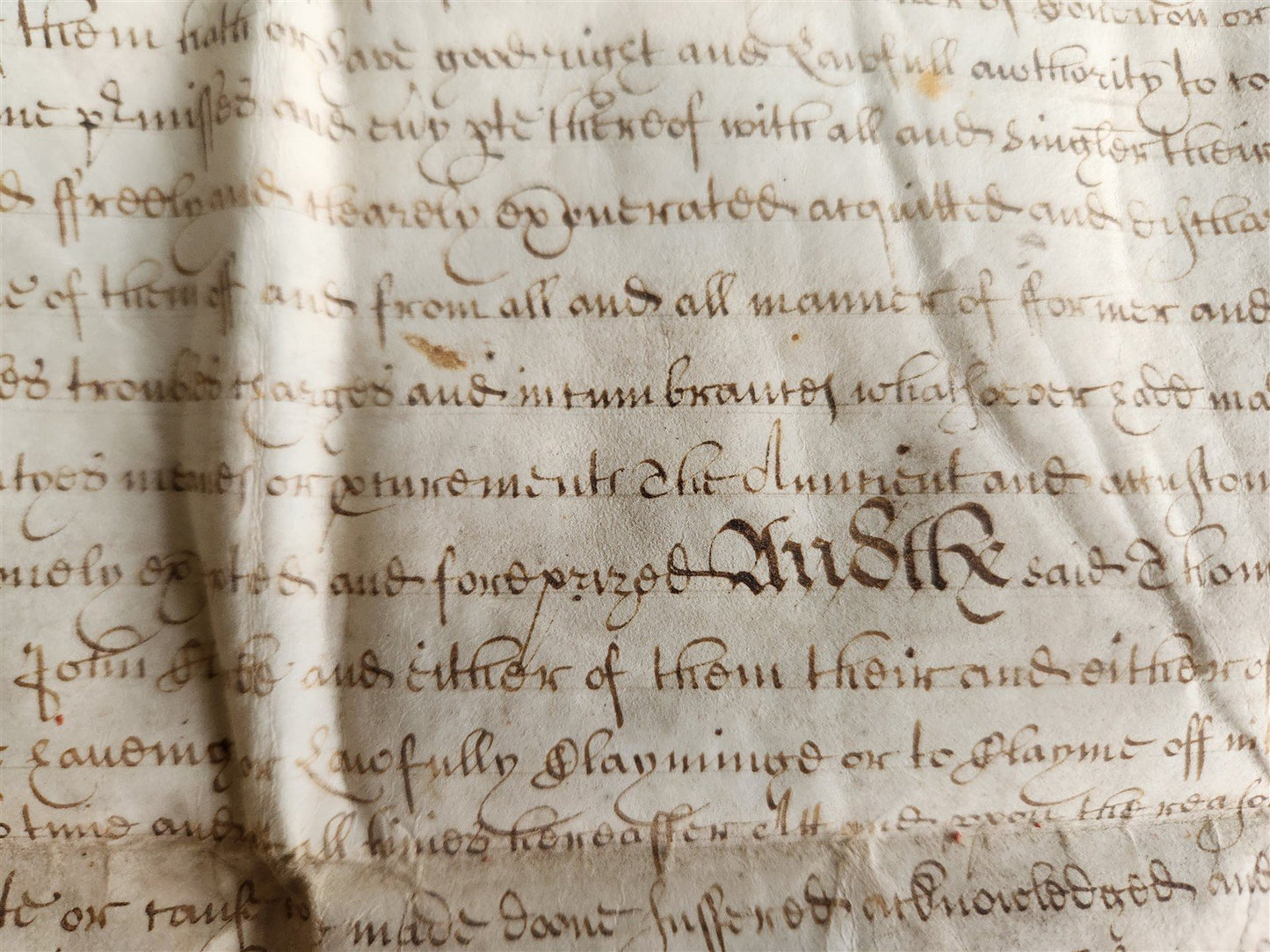 17th CENTURY MANUSCRIPT on VELLUM ANTIQUE LEGAL DOCUMENT in ENGLISH
