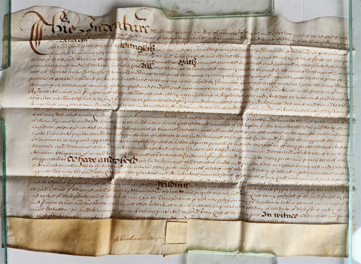 17th CENTURY MANUSCRIPT on VELLUM ANTIQUE BRITISH LEGAL DOCUMENT in ENGLISH