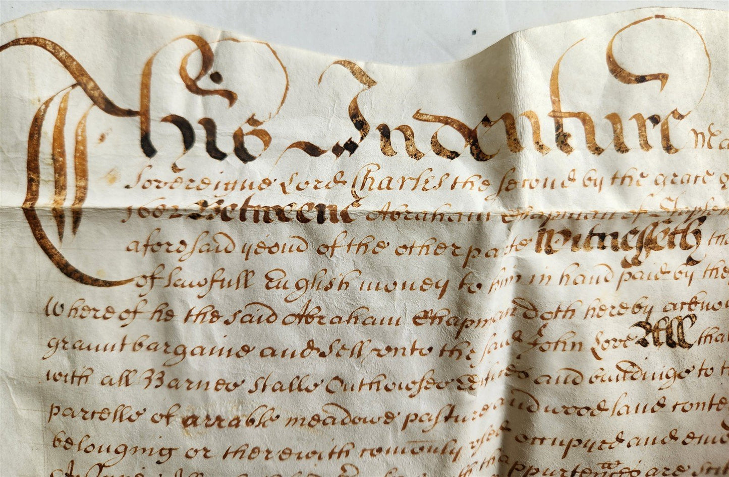 17th CENTURY MANUSCRIPT on VELLUM ANTIQUE BRITISH LEGAL DOCUMENT in ENGLISH