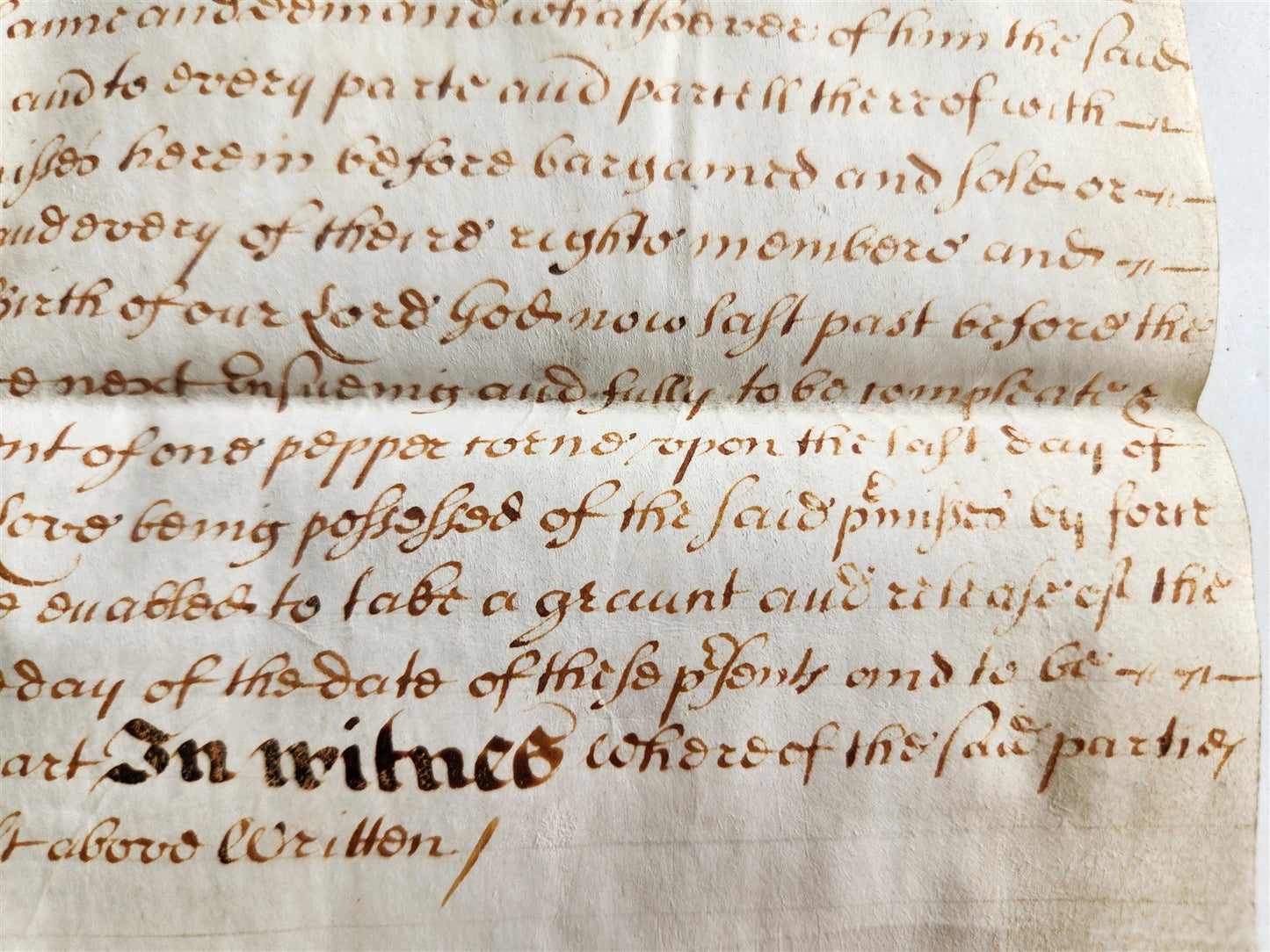 17th CENTURY MANUSCRIPT on VELLUM ANTIQUE BRITISH LEGAL DOCUMENT in ENGLISH