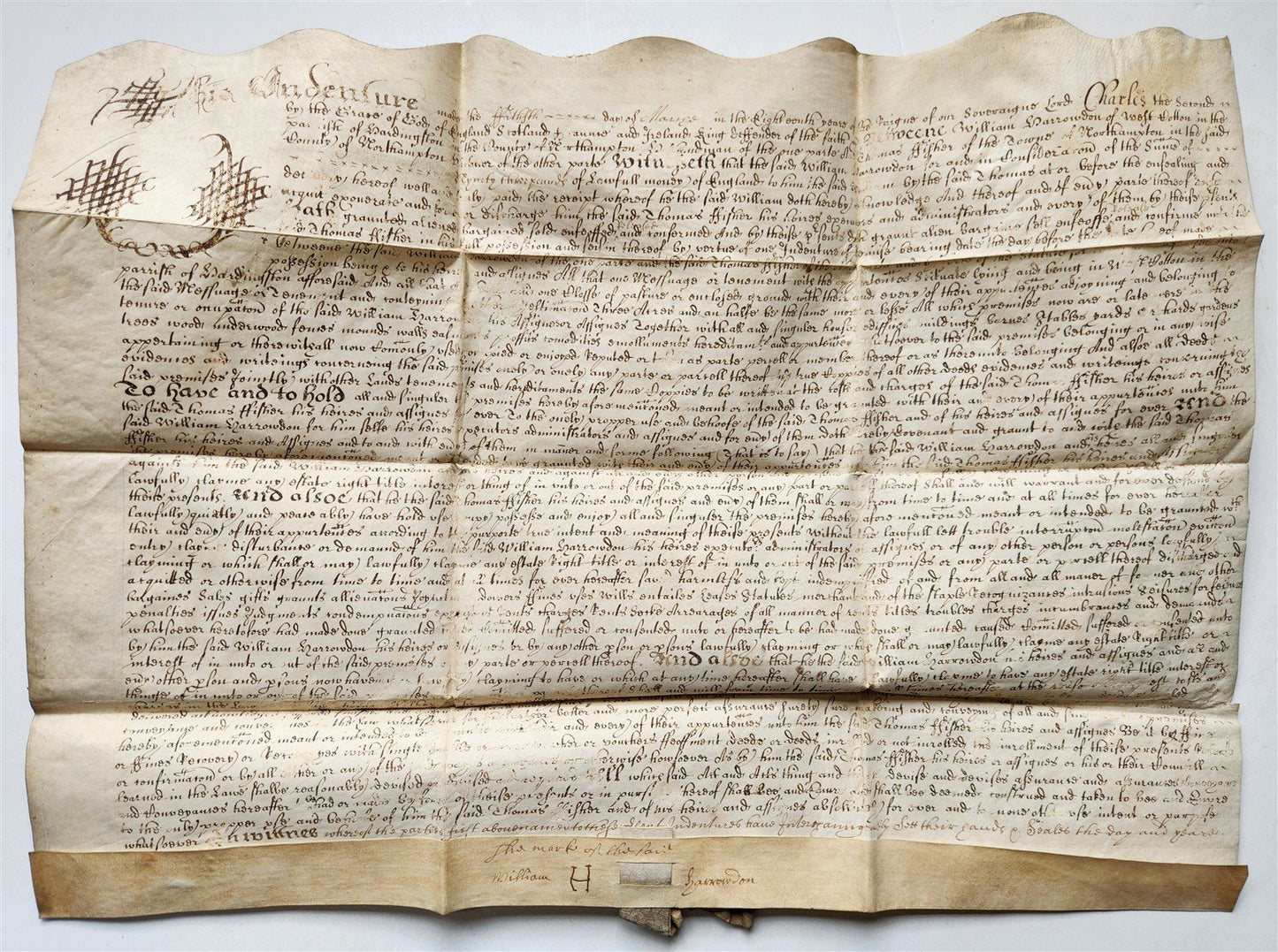 1665 17th CENTURY MANUSCRIPT on VELLUM ANTIQUE BRITISH LEGAL DOCUMENT in ENGLISH