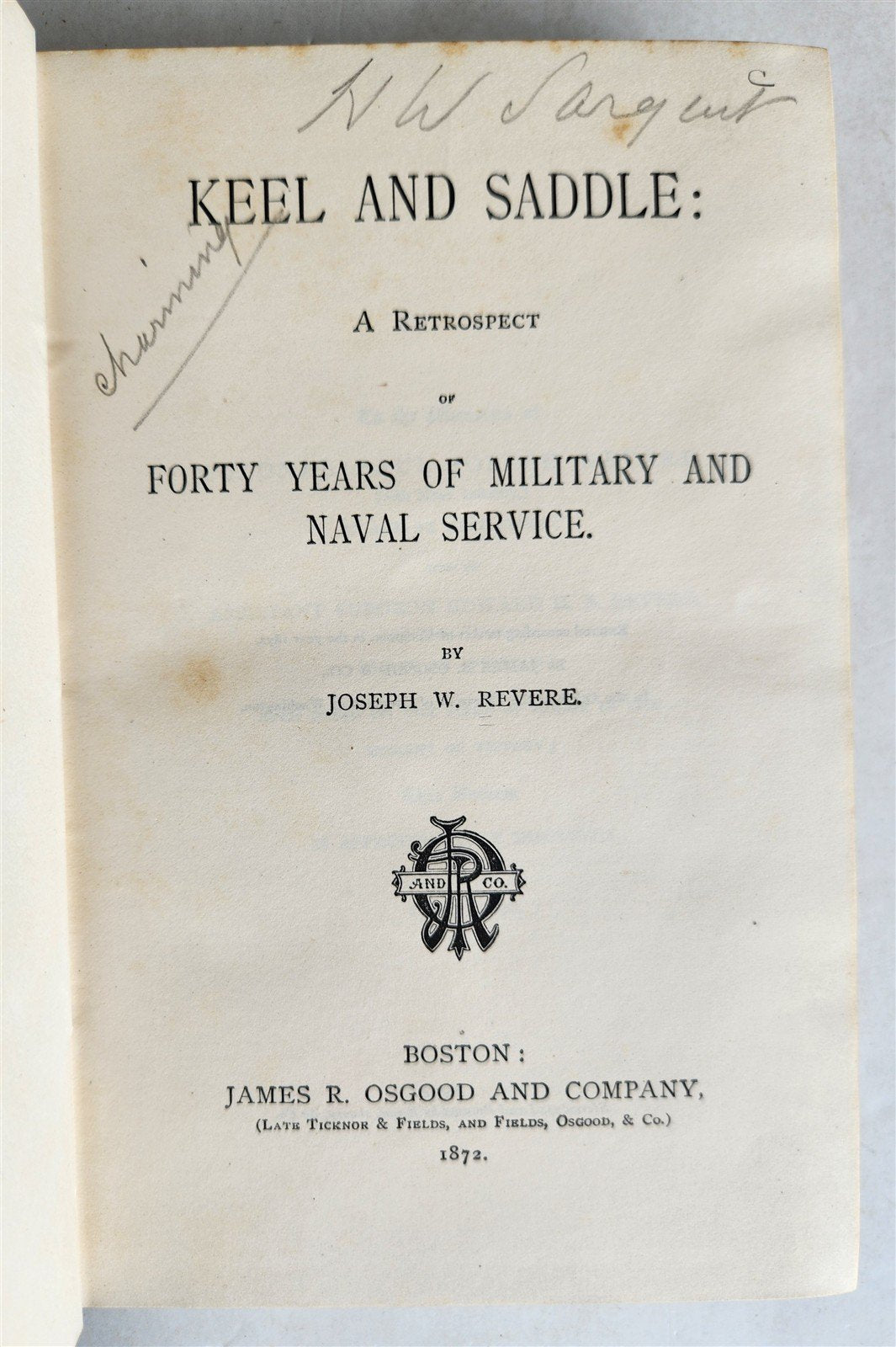 1872 Keel and Saddle Retrospect of 40 Years of Military & Naval Service ANTIQUE