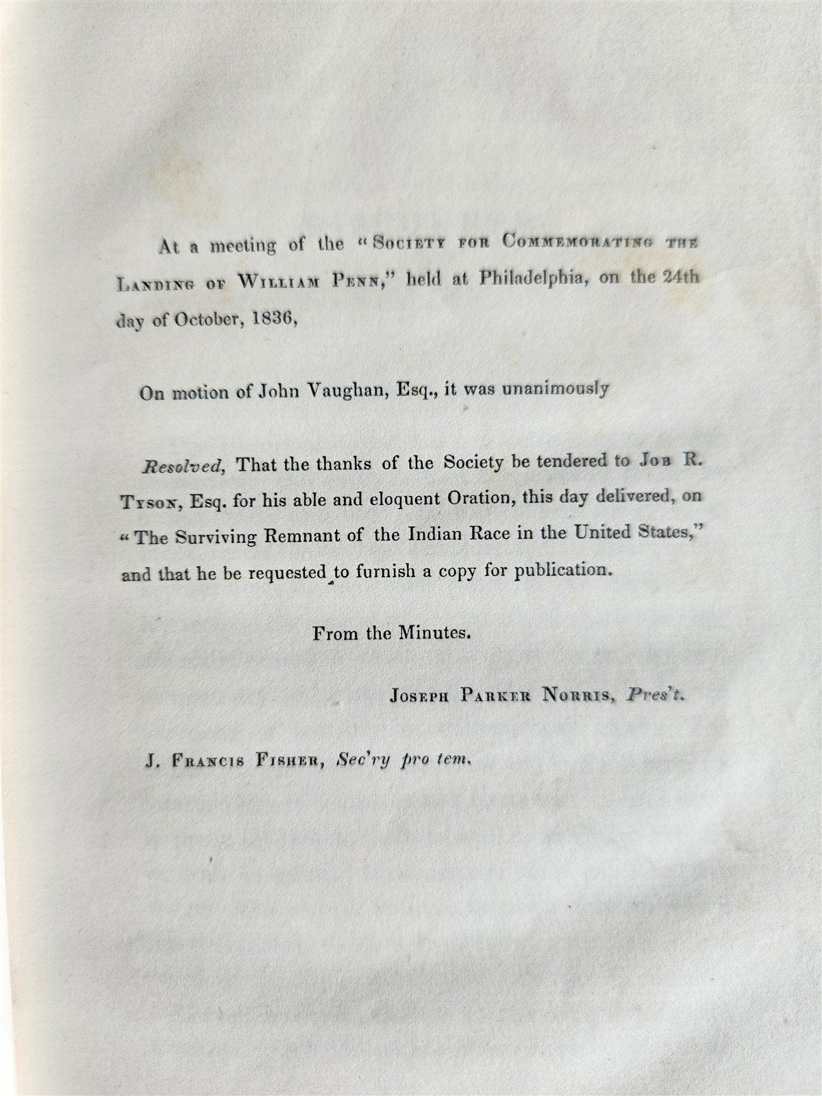 1836 DISCOURSE ON SURVIVING REMNANT OF INDIAN RACE in US ANTIQUE Americana