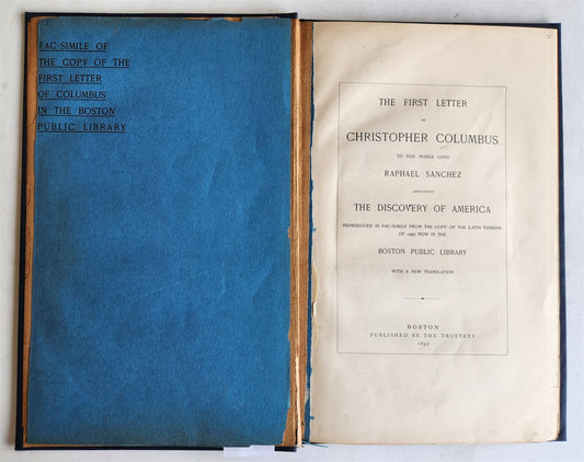 1891 First Letter of Christopher Columbus to Noble Lord Raphael Sanchez ANTIQUE