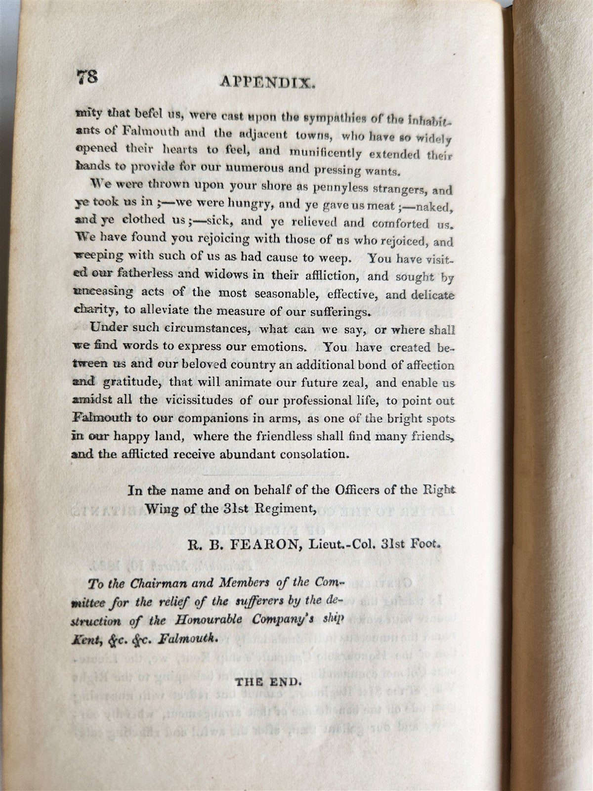 1825 Narrative of loss of Kent East Indiaman by fire in Bay of Biscay ANTIQUE