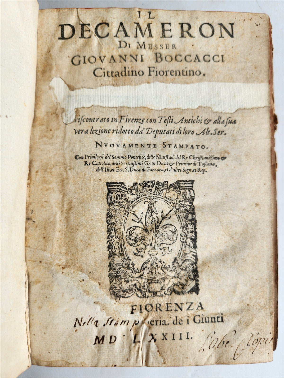 1573 DECAMERON by GIOVANNI BOCCACCHIO Giunti Press antique RARE