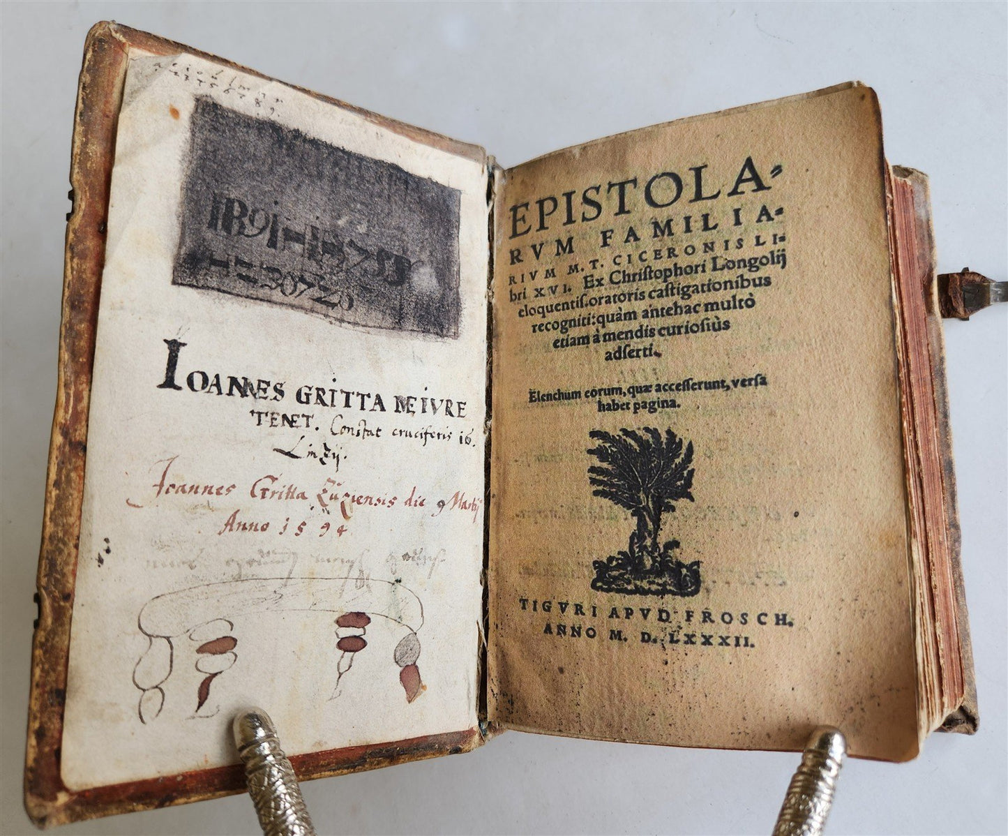 1582 CICERO Epistolarum Familiarium antique 16th CENTURY PIGSKIN BINDING