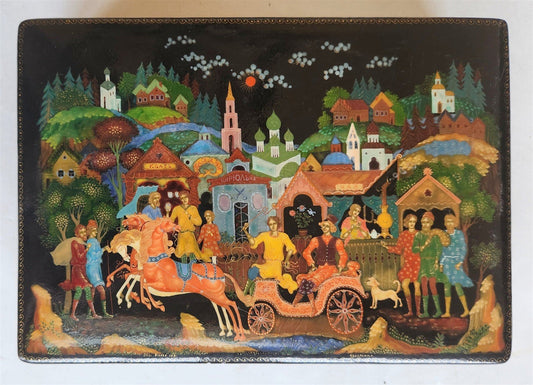 1981 STUNNING RUSSIAN PALEKH BOX HAND PAINTED SIGNED by ARTIST LARGE 5.5 by 8"