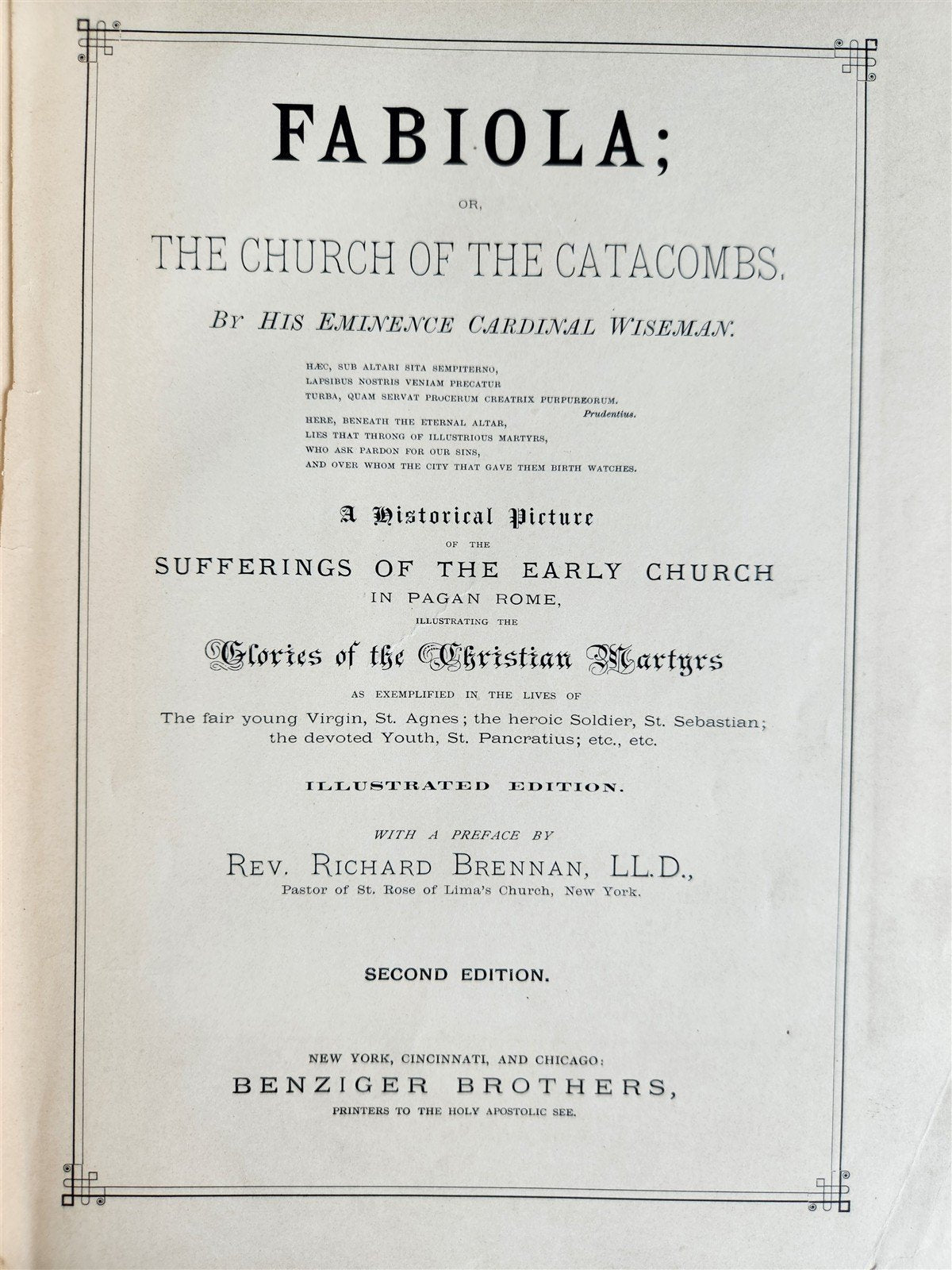 1885 FABIOLA or CHURCH of the CATACOMBS by Cardinal Wiseman illustrated ANTIQUE