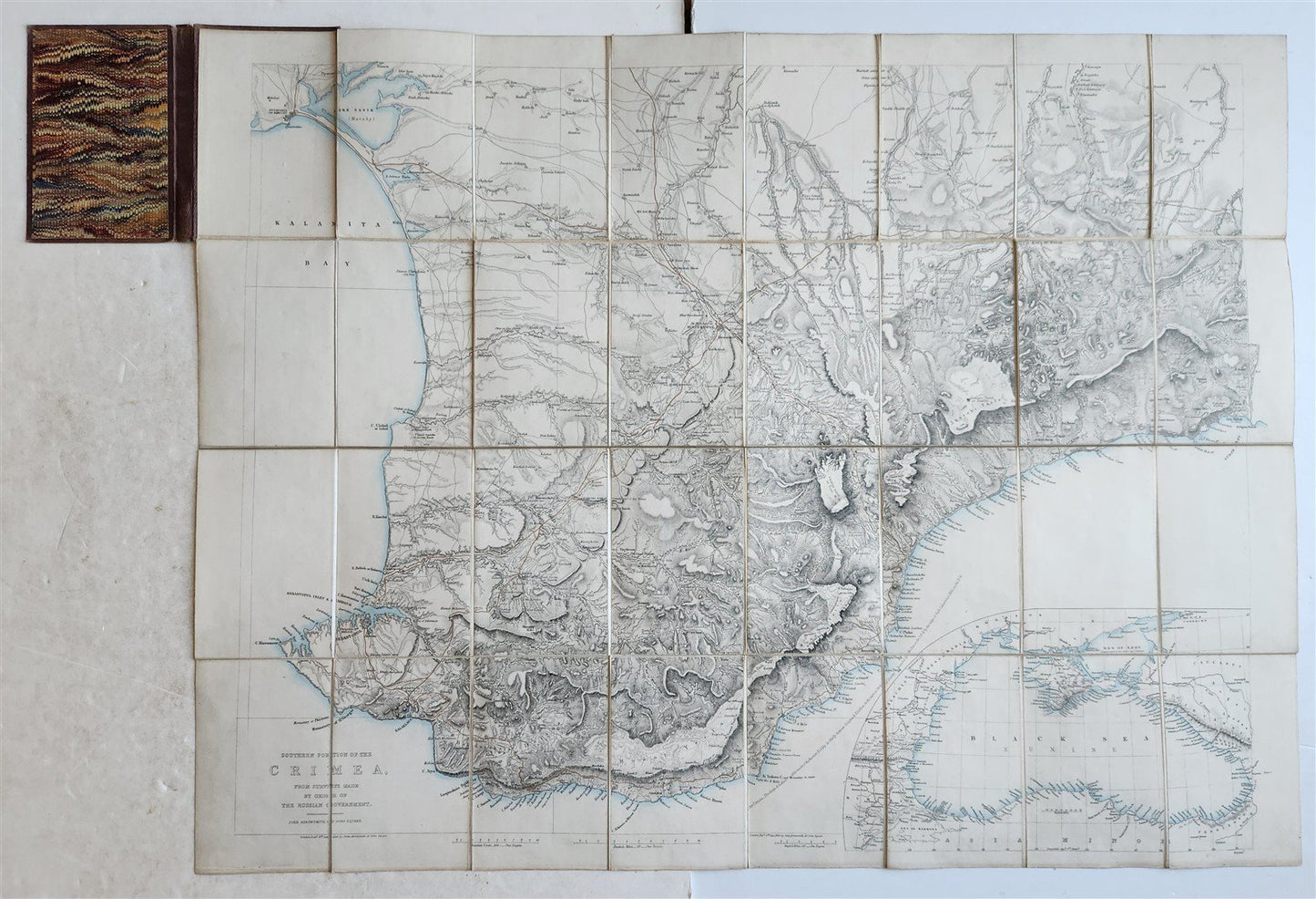 1854 SOUTHERN PORTION of CRIMEA antique MAP on CANVAS RUSSIAN TURKISH WAR ERA