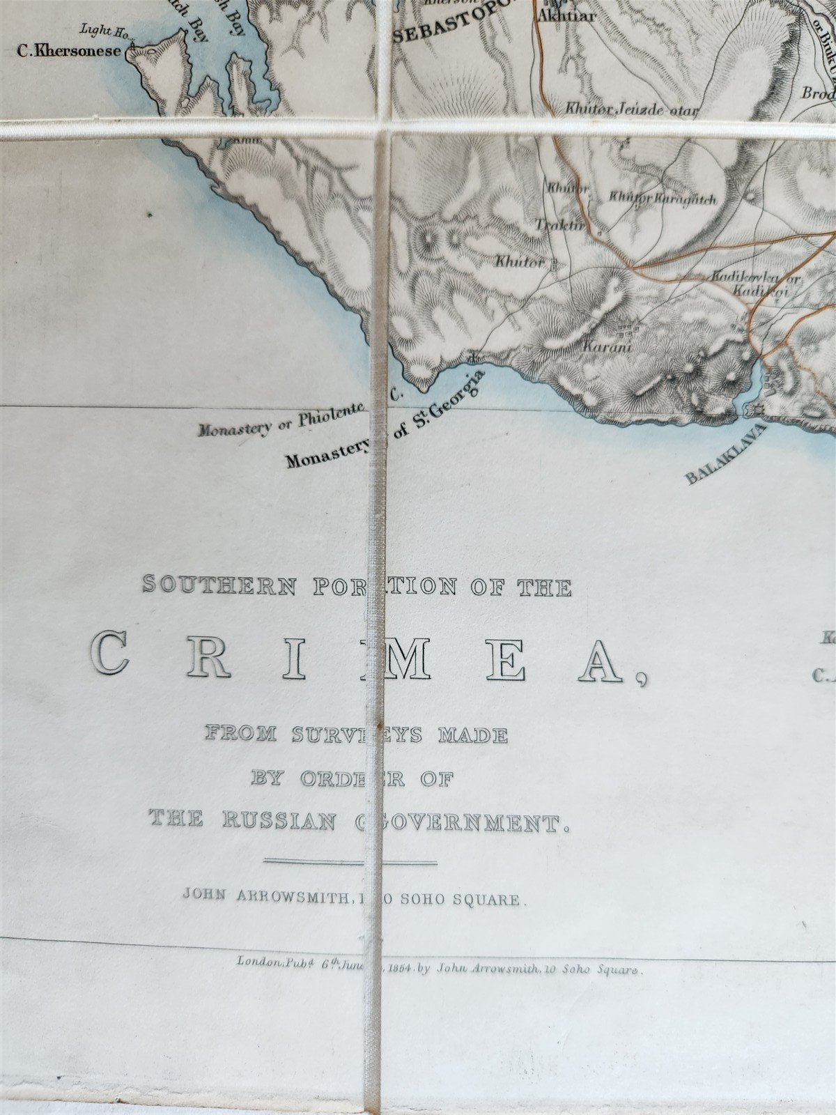 1854 SOUTHERN PORTION of CRIMEA antique MAP on CANVAS RUSSIAN TURKISH WAR ERA