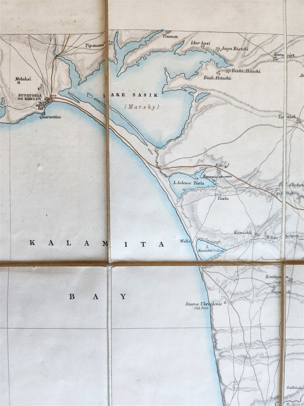 1854 SOUTHERN PORTION of CRIMEA antique MAP on CANVAS RUSSIAN TURKISH WAR ERA