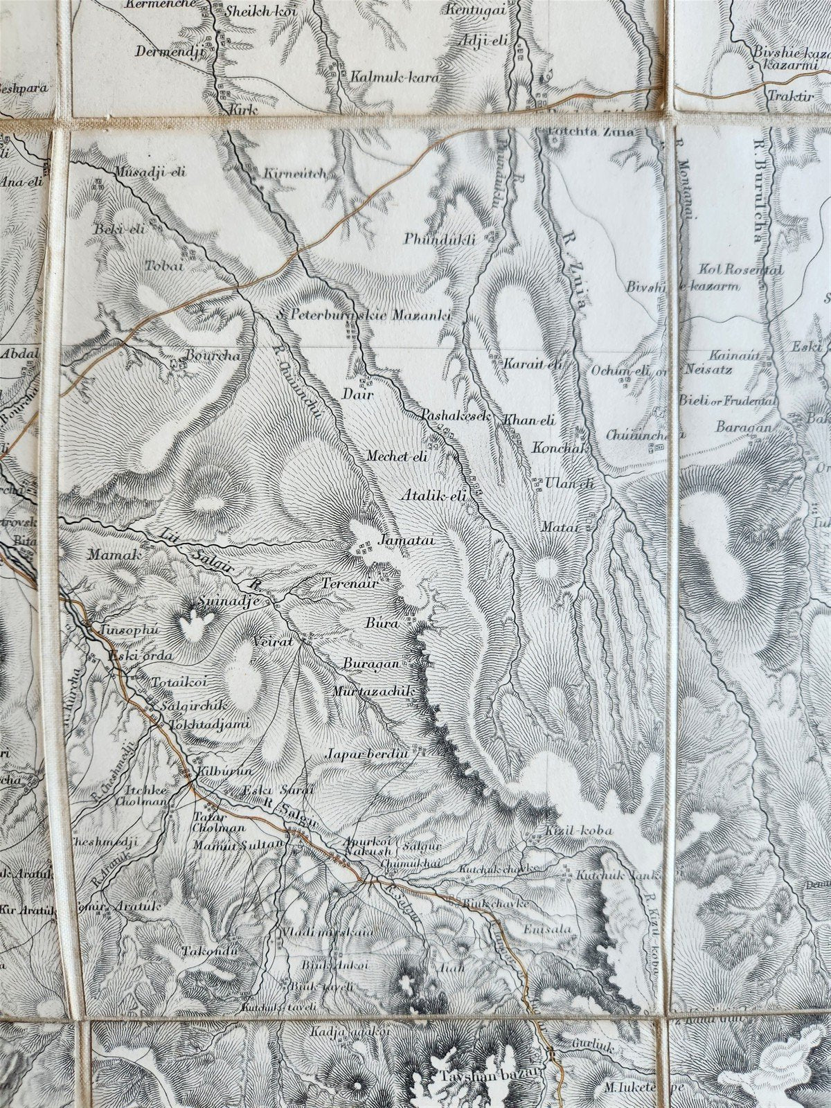 1854 SOUTHERN PORTION of CRIMEA antique MAP on CANVAS RUSSIAN TURKISH WAR ERA