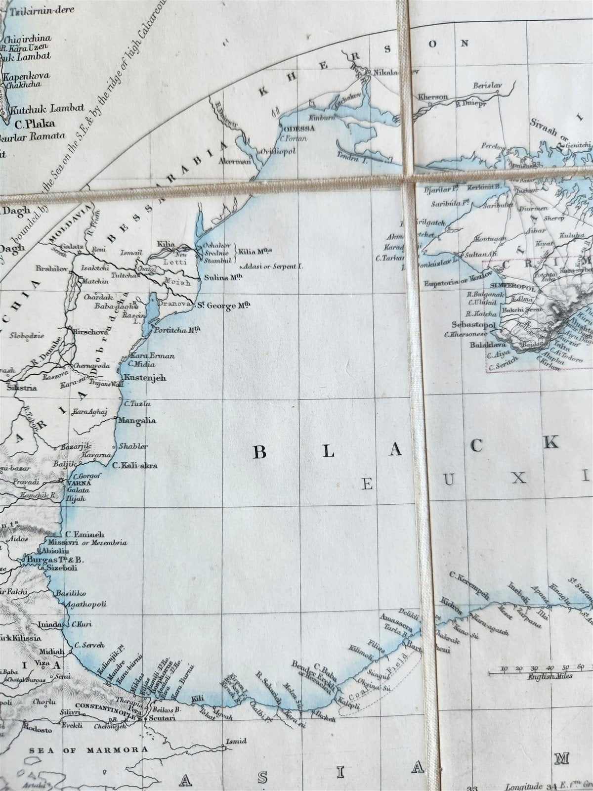1854 SOUTHERN PORTION of CRIMEA antique MAP on CANVAS RUSSIAN TURKISH WAR ERA