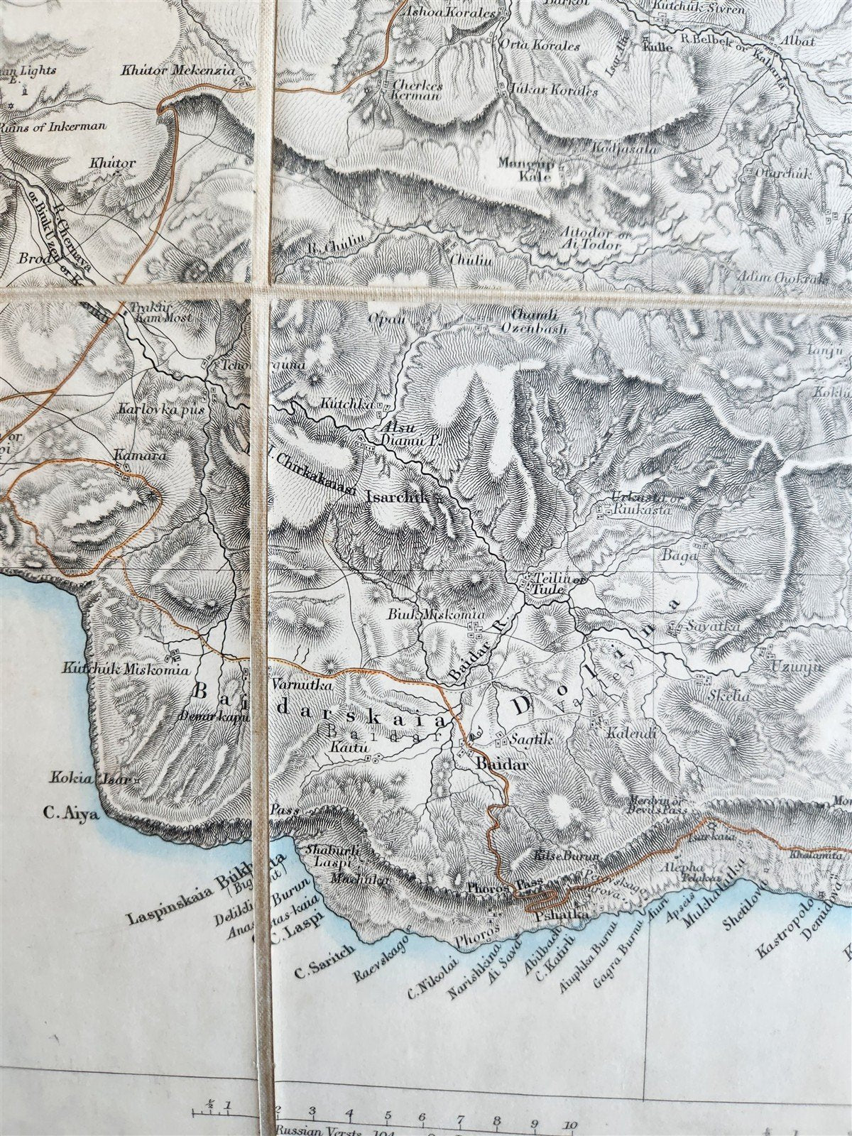 1854 SOUTHERN PORTION of CRIMEA antique MAP on CANVAS RUSSIAN TURKISH WAR ERA